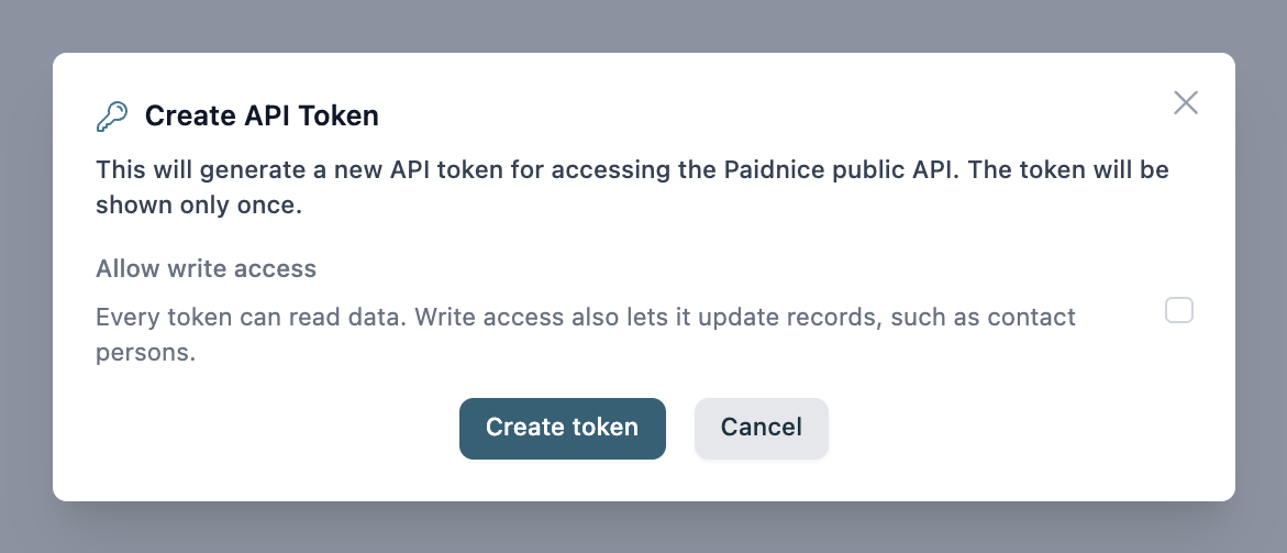 The API & MCP tab with the Create API Token dialog open and the Allow write access tick box
